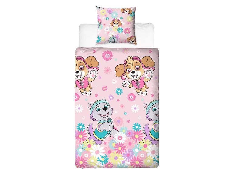 Parure de lit enfant rose avec motif chiens et fleurs