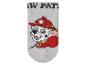 Chaussette grise avec motif de chien pompier et le texte « W PAT ».
