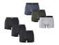 Lot de six boxers pour hommes en noir, gris, bleu et vert olive.