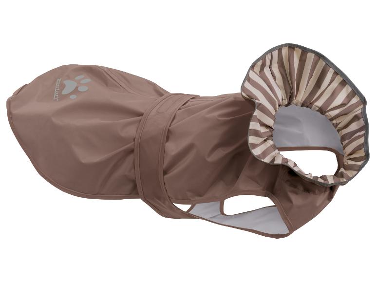 Imperméable marron pour chien avec capuche rayée et empreinte de patte réfléchissante