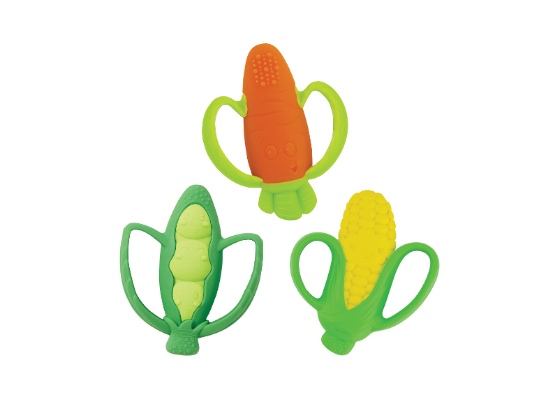 Hochet légumes Infantino : carotte, pois et maïs pour bébé.