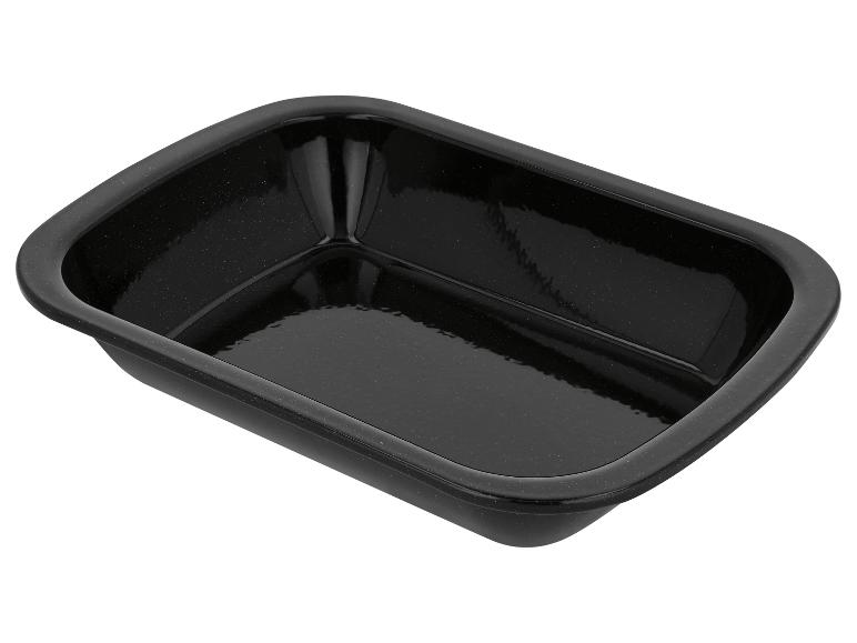 Plat de cuisson rectangulaire émaillé noir aux bords arrondis.