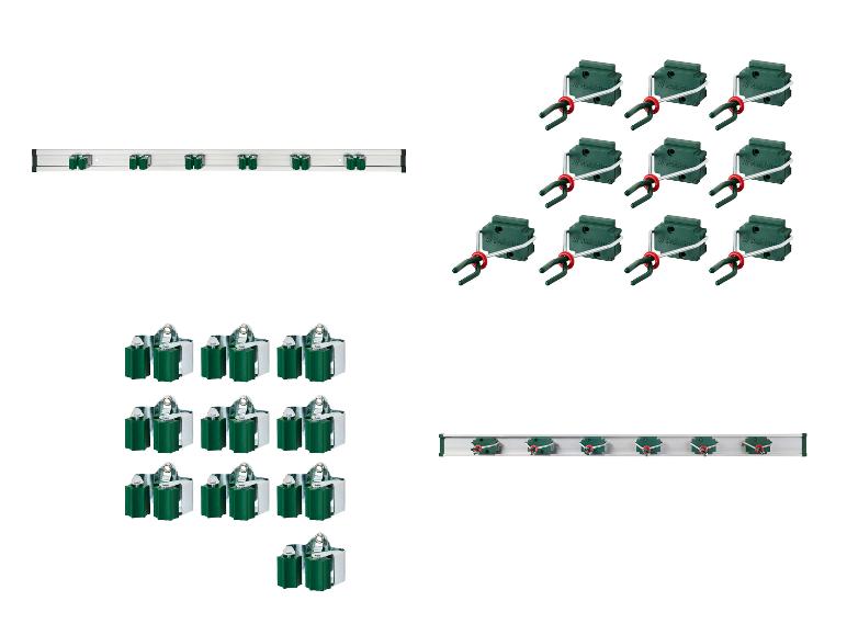 Crochets et barres de rangement Parkside pour outils.