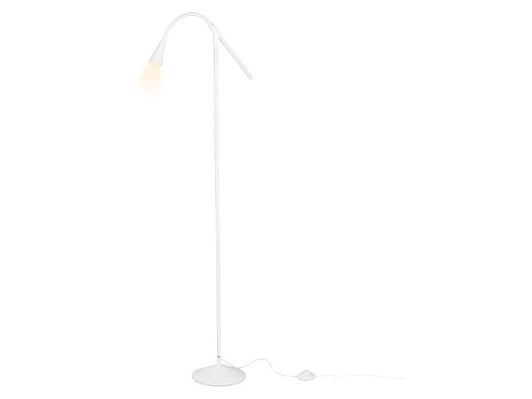 Lampadaire blanc avec bras flexible et interrupteur au pied