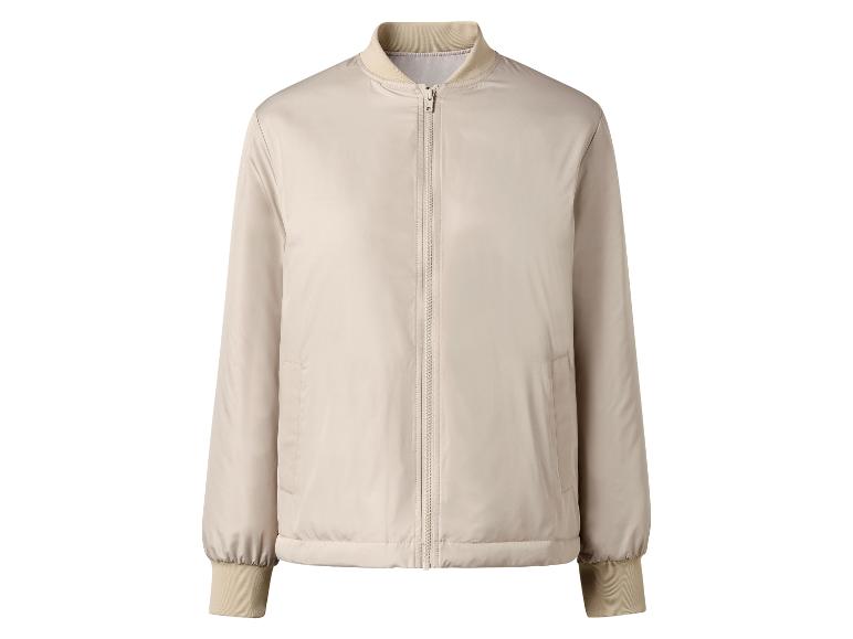 Blouson bomber beige à fermeture éclair.