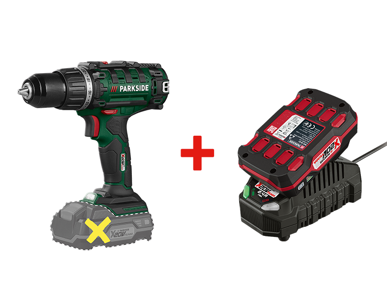 Perceuse PARKSIDE et chargeur de batterie avec batterie.