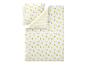 Parure de lit avec motif citrons et rayures jaunes.