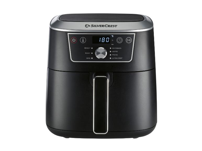 Friteuse à air noire avec écran numérique affichant 180°C et options de mode.