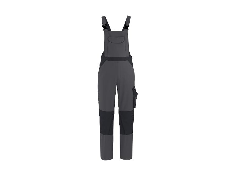 Salopette de travail grise avec accents noirs et poches.
