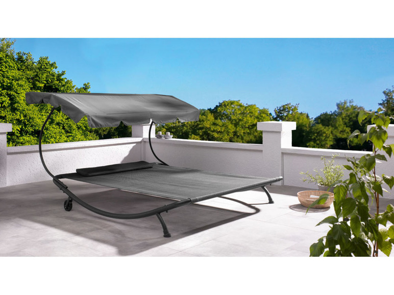 Aller en mode plein écran : LIVARNO home Chaise longue double avec pare-soleil, 200 x 200 cm, anthracite - Image 2