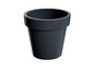 Un pot de fleurs en plastique gris foncé.