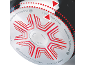 Fond de poêle en acier inoxydable avec technologie à induction et motifs rouges.