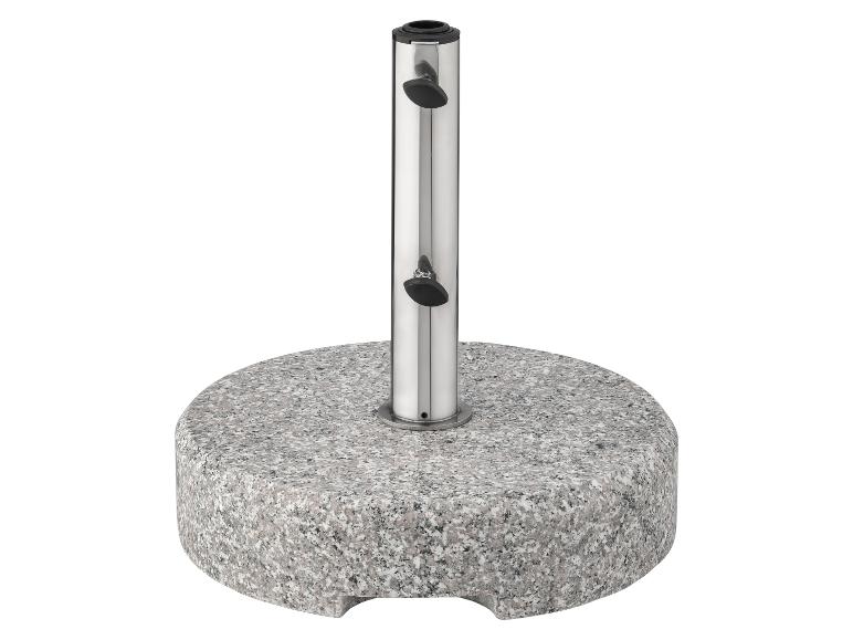 Base de parasol ronde en granit avec poteau métallique argenté