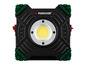 Une lampe de travail LED Parkside noire avec des accents verts.