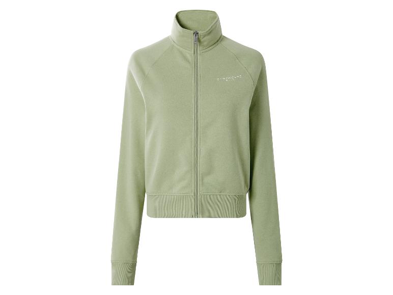 Veste de survêtement verte zippée à col montant, avec le texte 'STRENESSE BLUE' sur la poitrine.