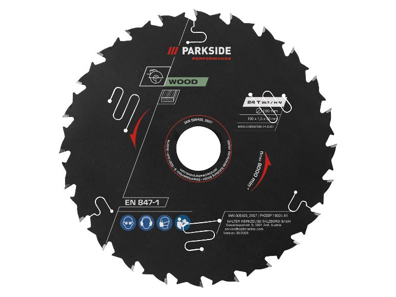 Lame de scie circulaire pour bois avec 24 dents, 190 mm de diamètre et 8000 tr/min max.