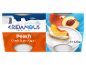 Multipack de yaourt grec à la pêche avec une cuillère de yaourt et des tranches de pêche