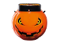 Seau citrouille orange avec visage effrayant et couvercle noir imprimé Halloween.