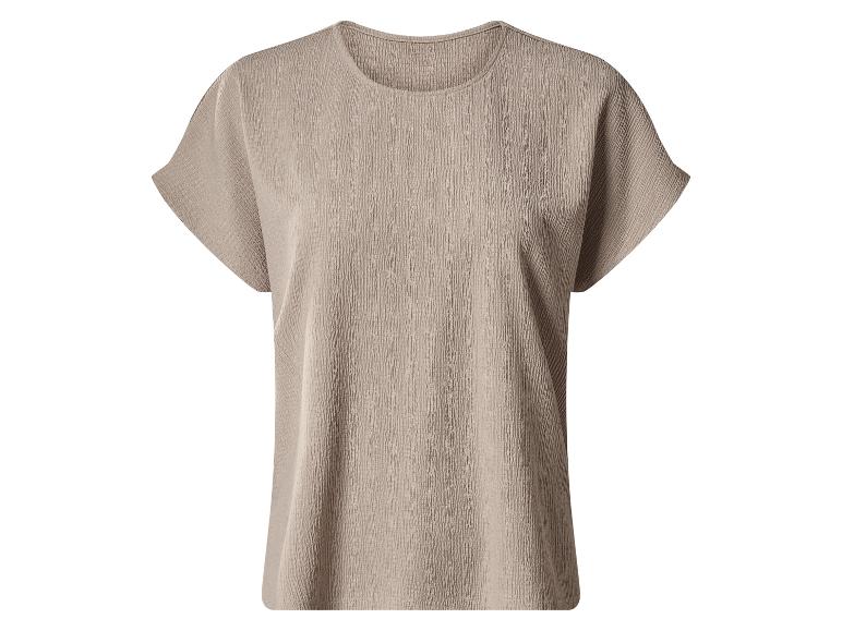 Chemisier beige femme à manches courtes et col rond, avec tissu texturé