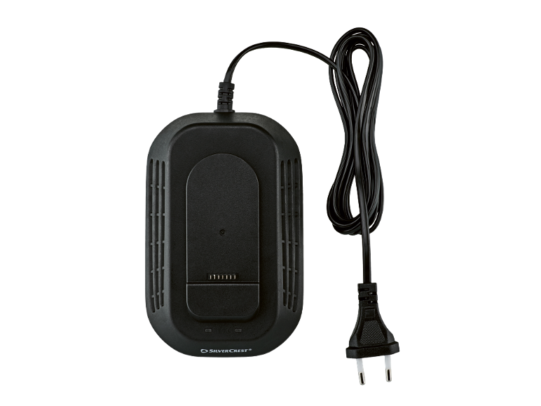Chargeur noir avec câble d'alimentation et prise sur fond noir