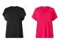 T-shirts femme : un noir avec épaules en crochet et un fuchsia avec col en V.