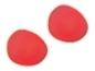Deux œufs rouges avec un bord lumineux sur fond blanc.