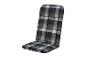 Un coussin de chaise à carreaux noir et blanc.