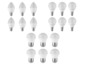 Un ensemble d'ampoules, y compris des ampoules LED rondes et en forme de poire.