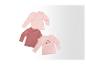 Trois t-shirts pour enfants rose pâle avec différents motifs.
