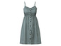 Une robe verte à bretelles fines et à boutons.
