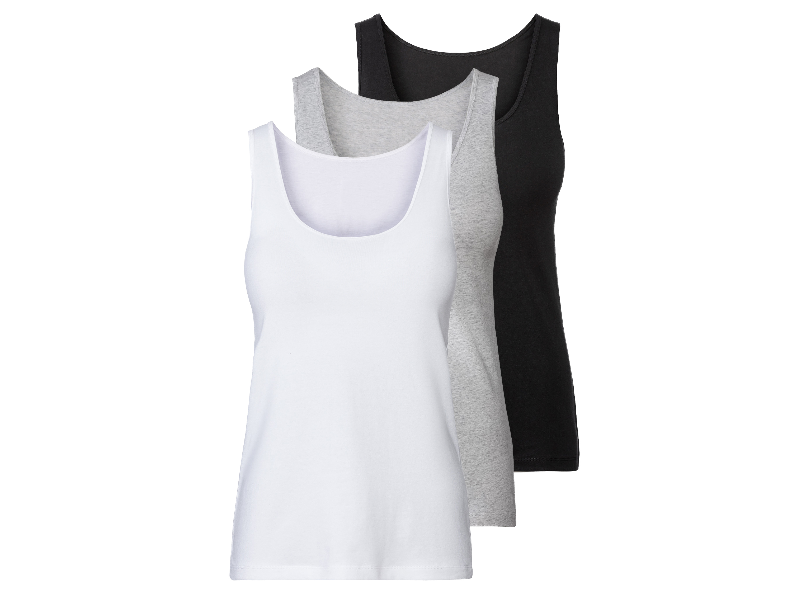 esmara® Lot de 3 débardeurs femme (S (34/36), noir/gris/blanc)
