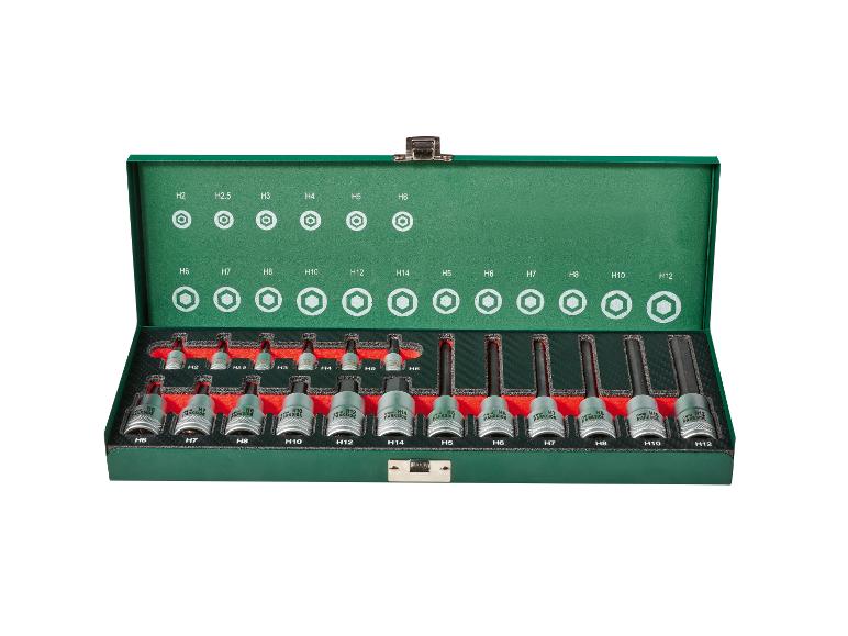 Jeu de douilles Parkside hexagonales dans un coffret vert.