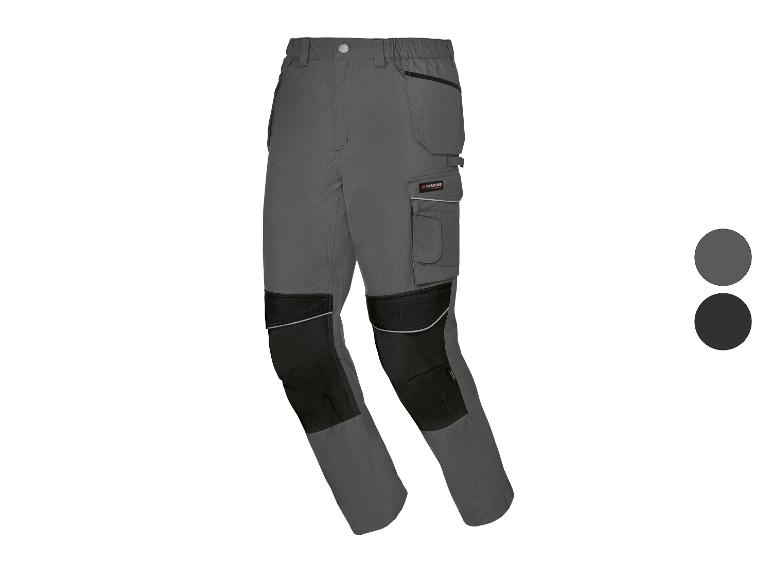 Pantalon de travail gris avec genouillères noires et plusieurs poches