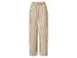 Pantalon femme beige rayé avec taille élastique.
