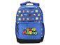 Sac à dos Super Mario bleu avec des icônes du jeu.