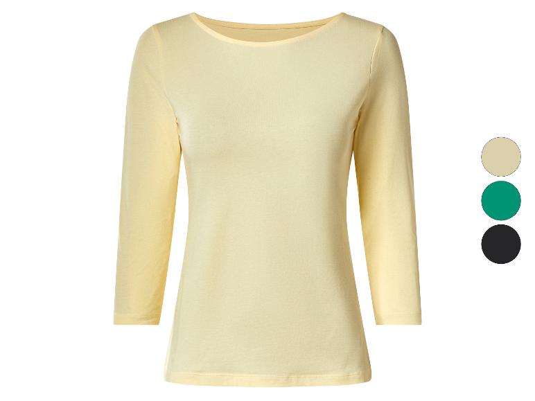 T-shirt femme manches 3/4 jaune, avec options vert, beige et noir.