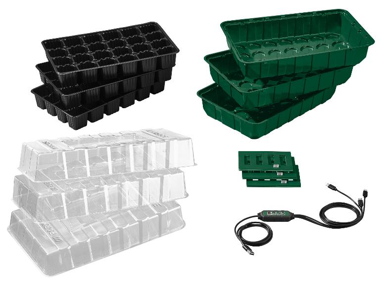 Kit de serre PARKSIDE avec plateaux de semis, couvercles et câble USB.