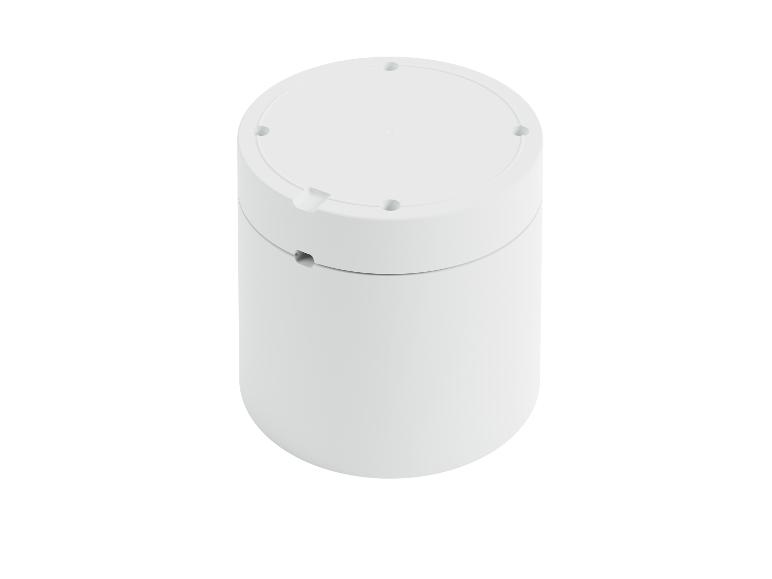Boîtier blanc cylindrique avec couvercle.