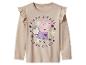 Haut enfant beige à manches longues Peppa Pig avec volants et le texte 'I BELIEVE IN FAIRIES'.