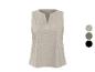 Chemisier beige sans manches pour femme avec col en V, avec options de couleur.