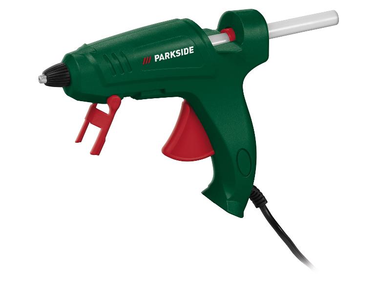 Pistolet à colle PARKSIDE vert et rouge avec un bâton de colle blanc