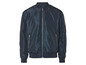 Une veste bomber bleu foncé à fermeture éclair.