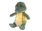 Peluche crocodile vert avec ventre lumineux, assis droit.