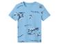 T-shirt bleu pour enfants avec imprimés de dinosaures et texte 'TYRANNOSAURUS' et 'INUSaurus'.