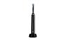 Brosse à dents électrique noire avec tête ronde sur base de chargement.