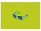 Lunettes de soleil bleues avec verres foncés sur fond vert lime.