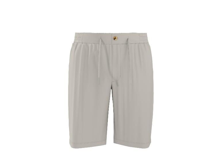 Short beige avec cordon de serrage et un bouton à la taille.