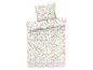 Parure de lit fleurie : housse de couette et taies d'oreiller aux tons pastel.
