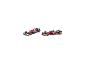 Deux voitures de course jouets rouges et noires avec divers autocollants de sponsors.