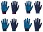 Quatre paires de gants de travail avec une surface à pois.